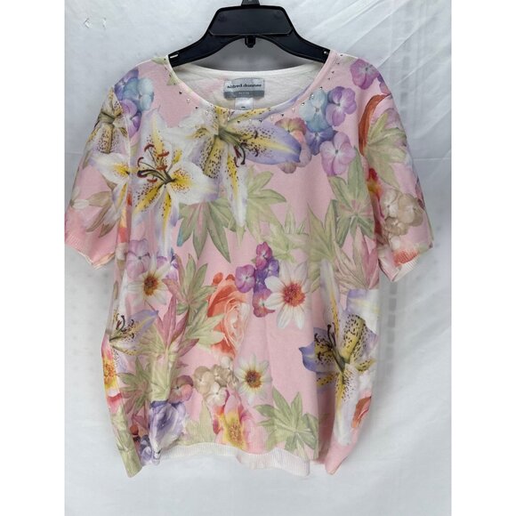 Alfred Dunner Petite Floral Short Sleeve Blouse Pink Multicolor Top PXL Feminine - Picture 2 of 8